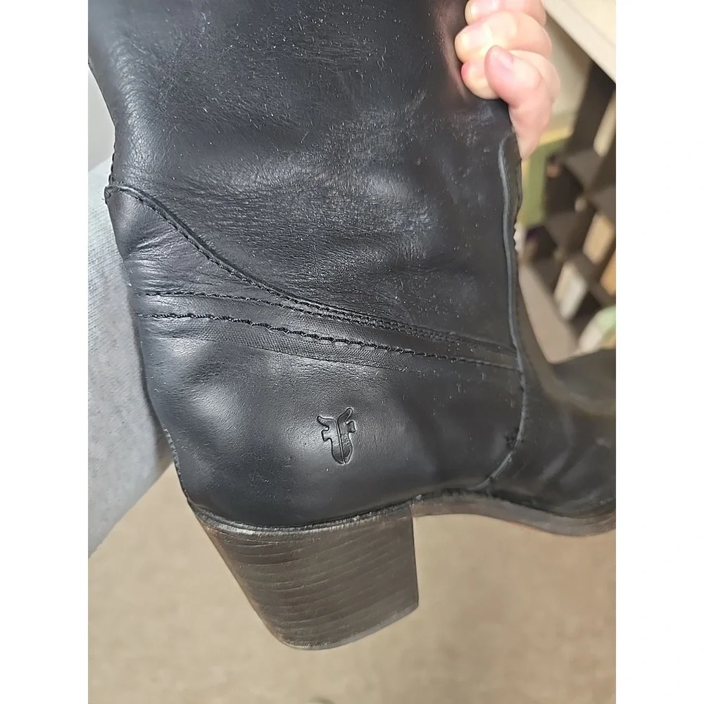 Frye Jane Tall Cuff Boots Black Leather Over Knee Riding Fold Down Womens Sz 10